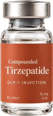 Vial of compounded tirzepatide, a once-weekly GLP-1 injection