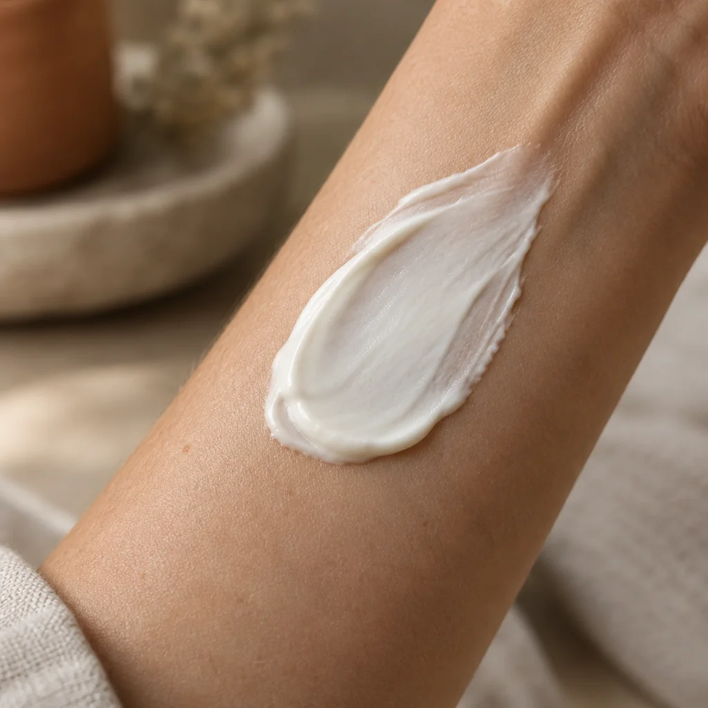 A swatch of Clear Skin Cream smoothed on the inner forearm