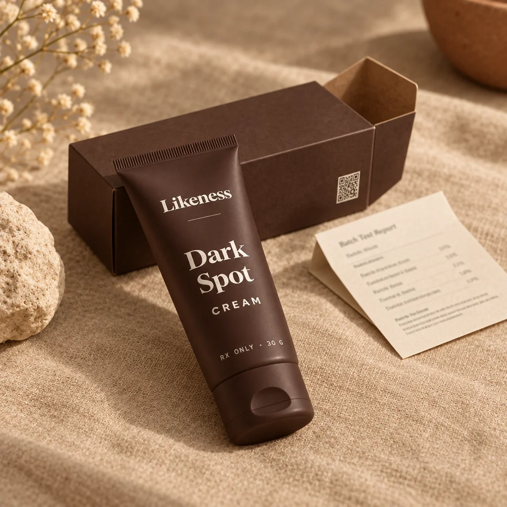 Dark Spot Cream with its carton and batch test report