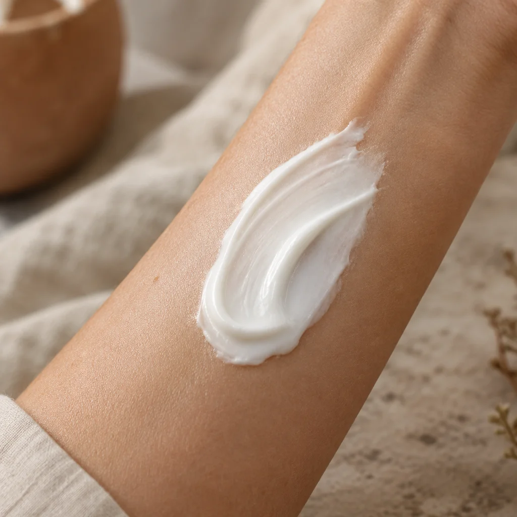 A swatch of Dark Spot Cream smoothed on the inner forearm