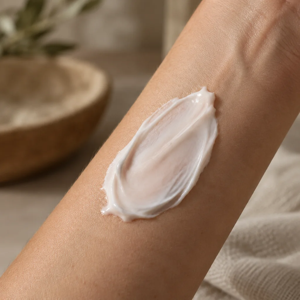 A swatch of Estrogen Face Cream smoothed on the inner forearm