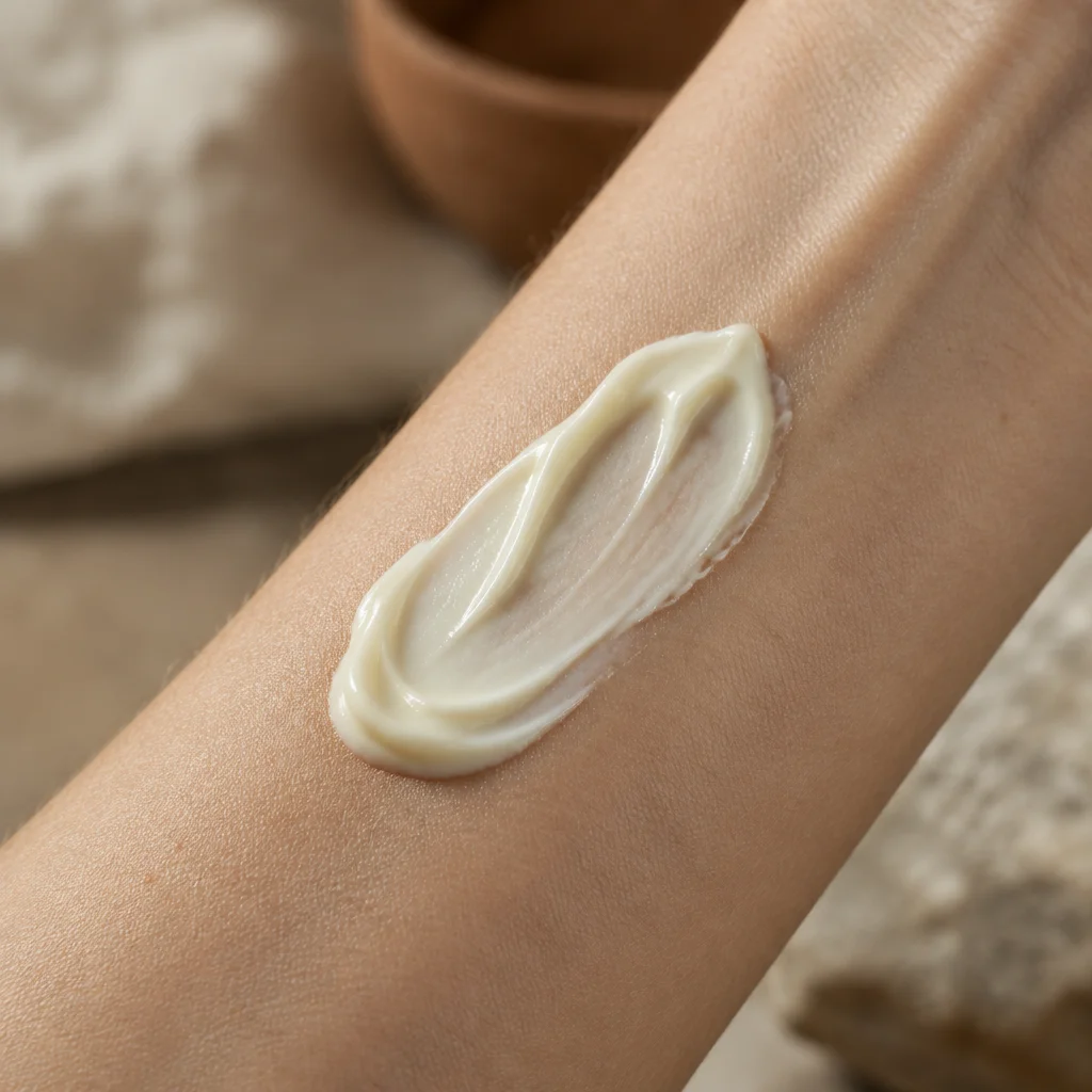 A swatch of Fine Line Cream smoothed on the inner forearm
